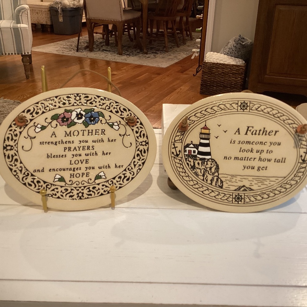 Set of (2) Trinity Pottery “Mother” & “Father” Wall Hangings